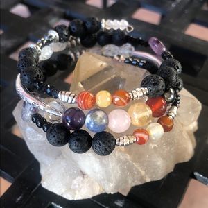 Cuff bracelet Chakra 7 Gemstones, Lava beads
